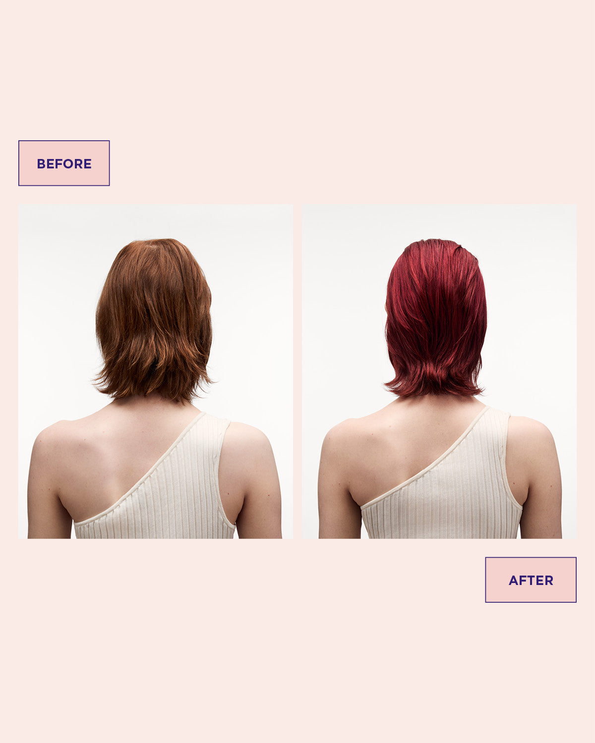 Voor en na resultaat van Maria Nila Colour Refresh Bright Red, fel rood