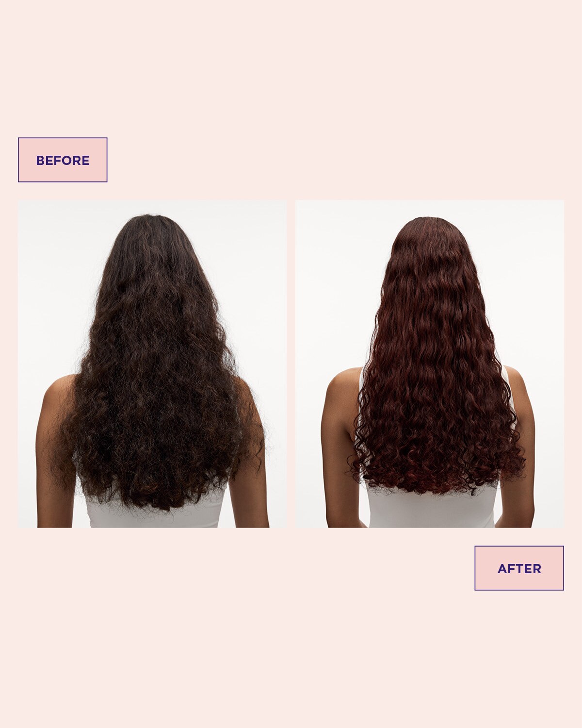 Voor en na resultaat van Maria Nila Colour Refresh Autumn Red, warm herfstrood