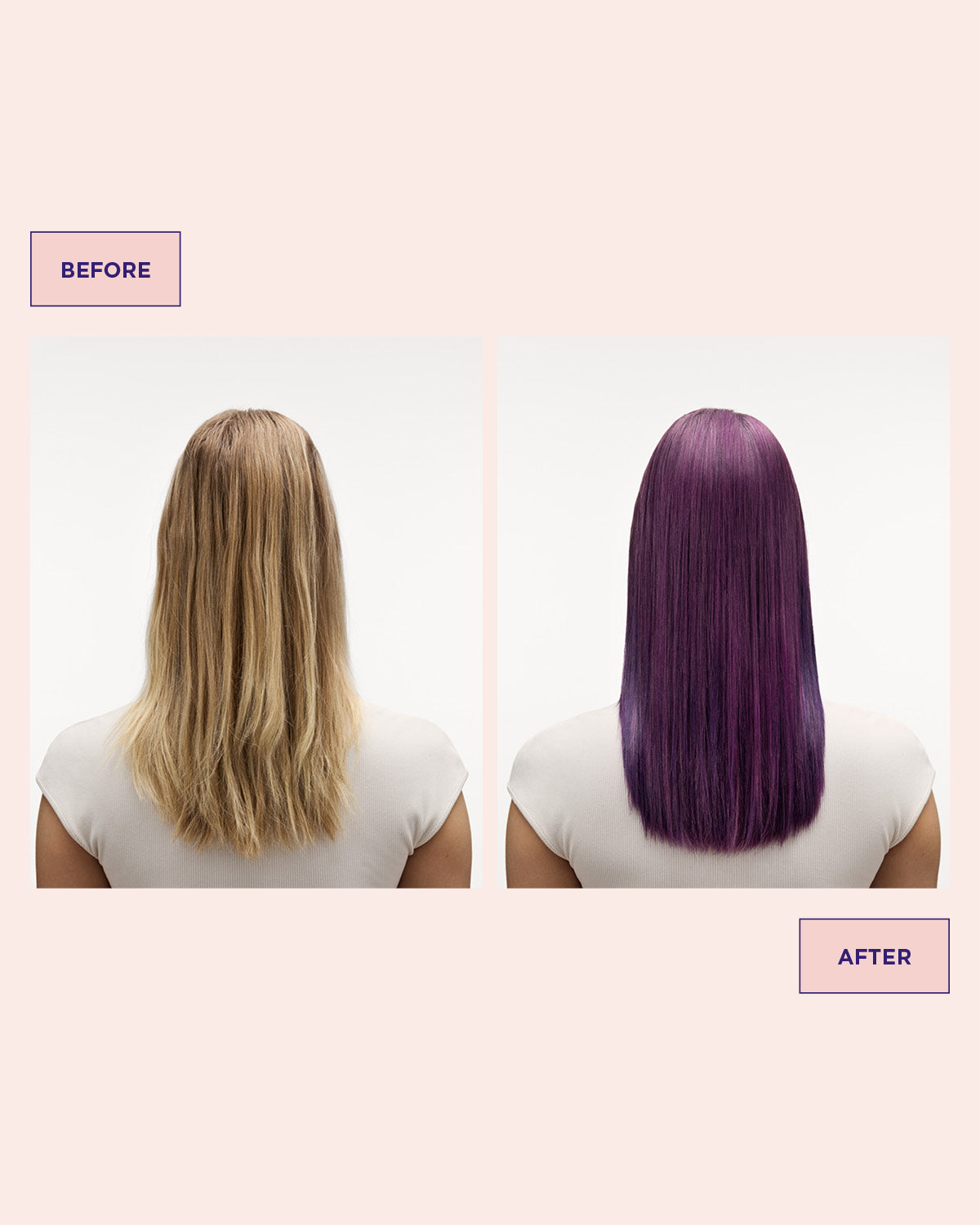 Voor en na resultaat van Maria Nila Colour Refresh Vivid Violet, intens violet