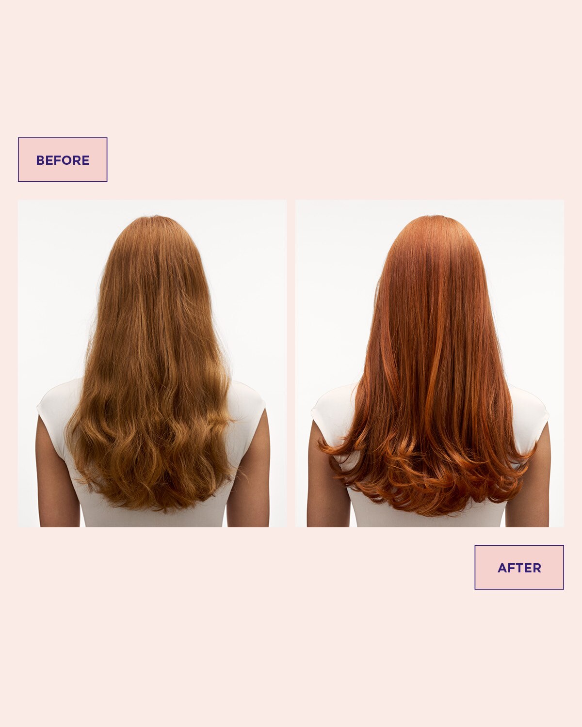 Voor en na resultaat van Maria Nila Colour Refresh Bright Copper, helder koper