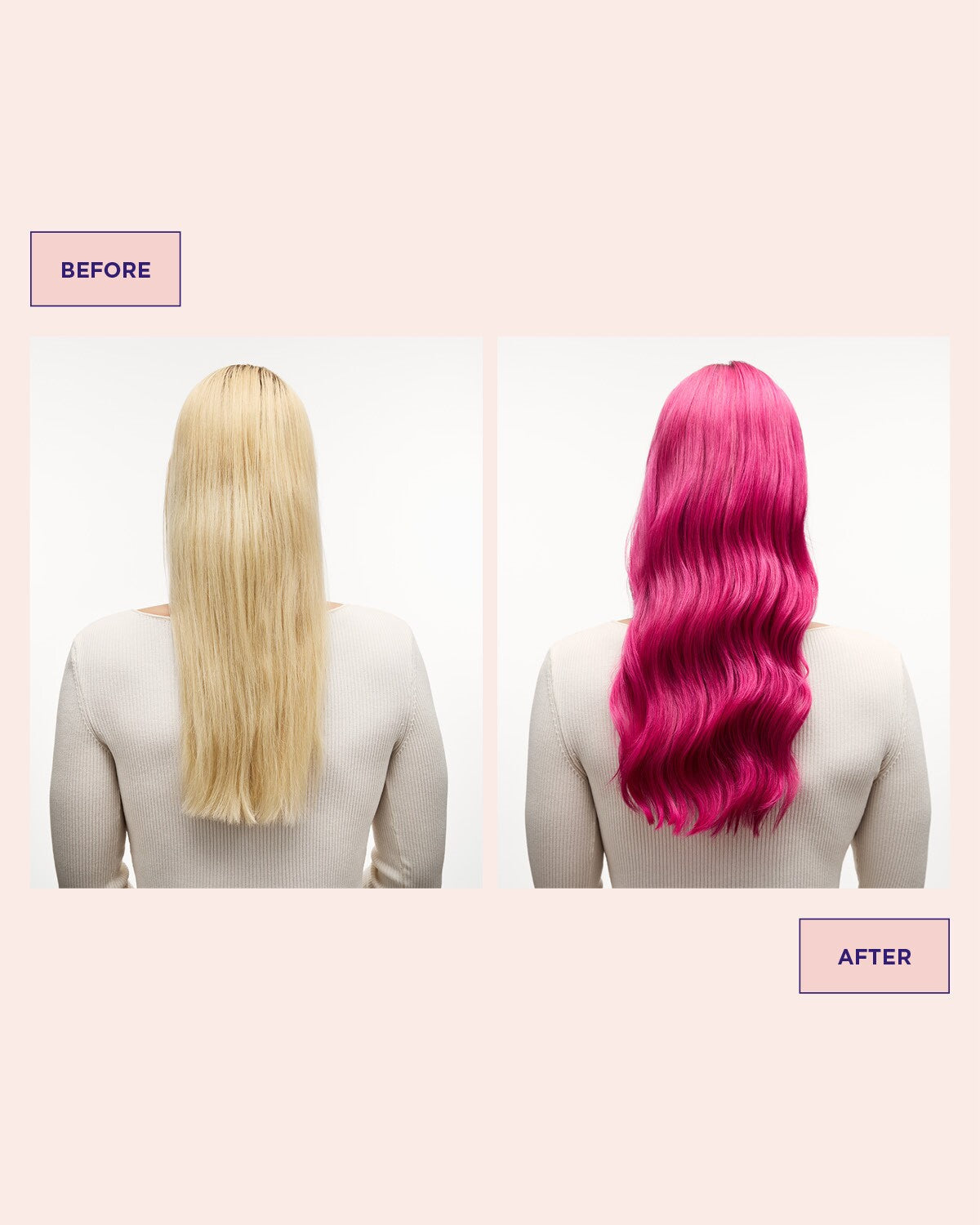 Voor en na resultaat van Maria Nila Colour Refresh Pink Pop, fel roze