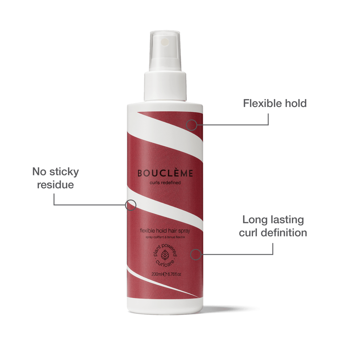 Infographic met de werking van de Bouclème Flexible Hold Hair Spray