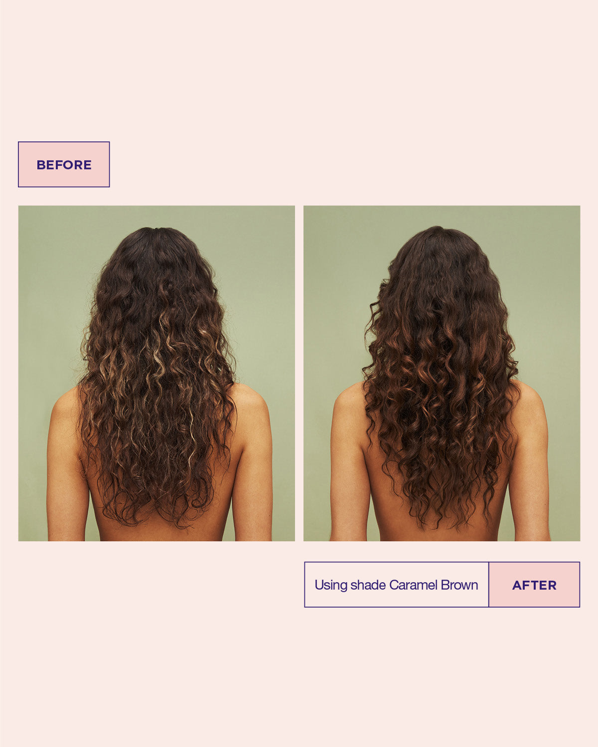 Voor en na resultaat van Maria Nila Colour Refresh Caramel Brown, karamelbruin