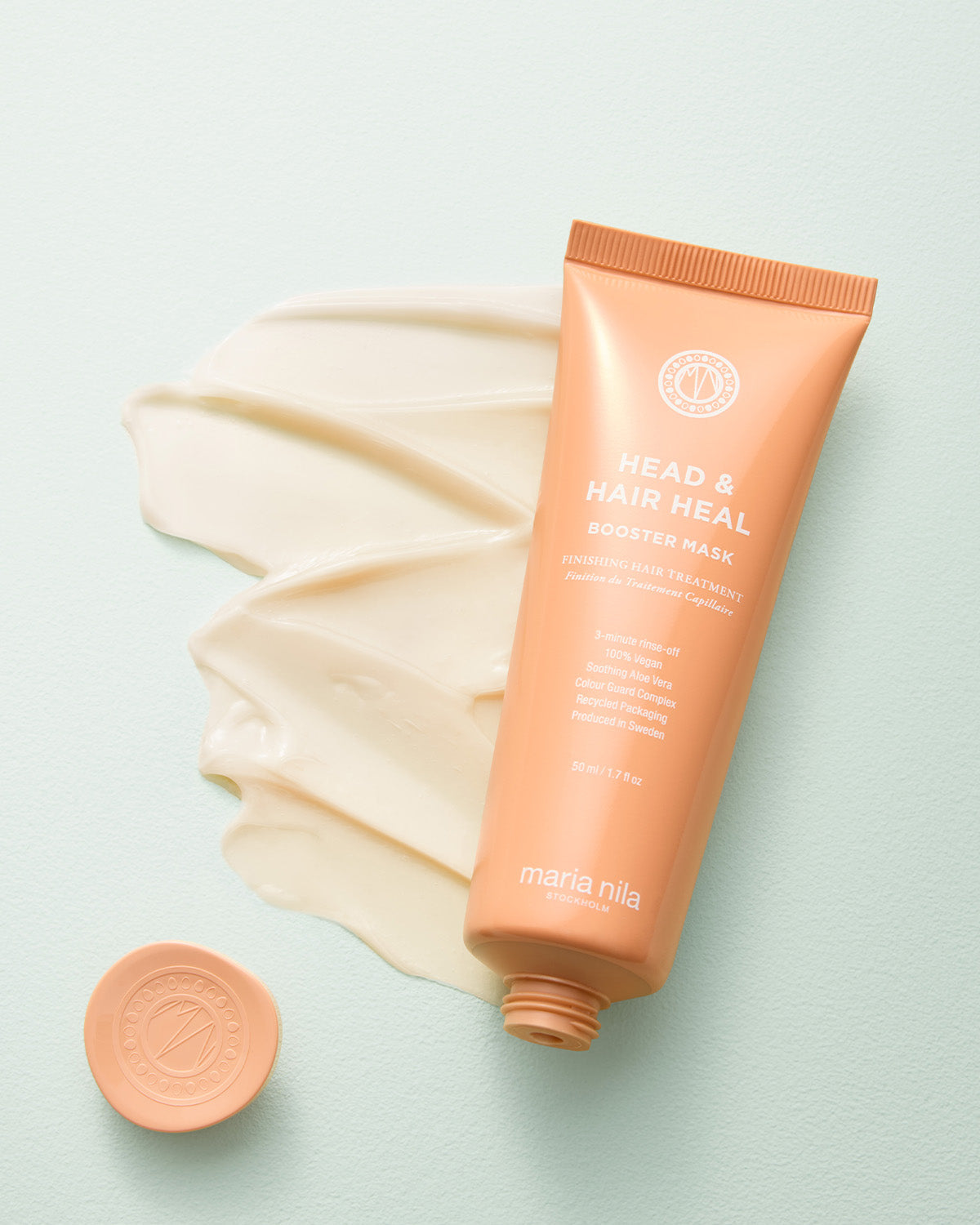 Maria Nila Head & Hair Heal Booster Masque 25 ml geopend met textuur